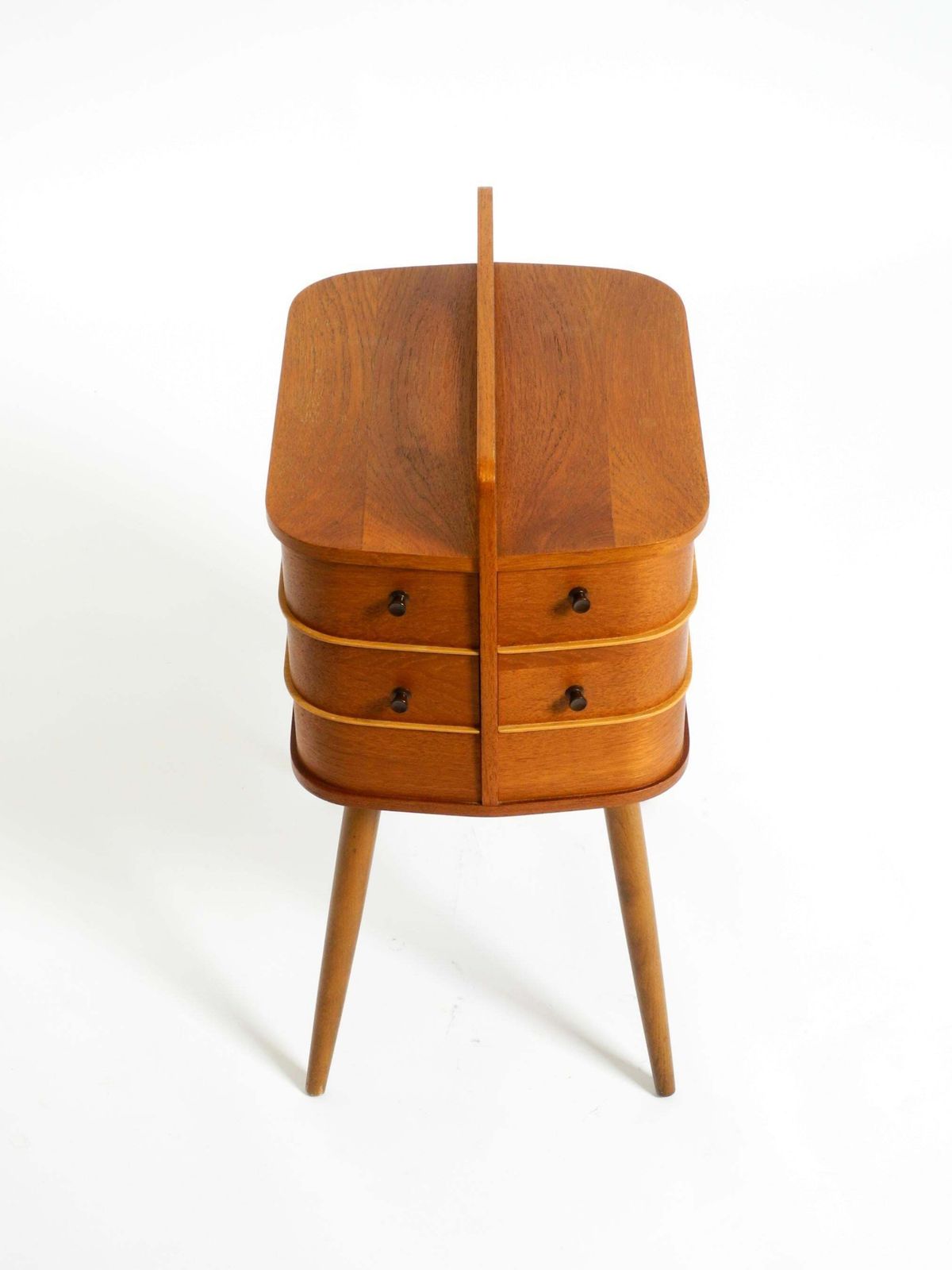 Beautiful Original Mid Century Teak Sewing Box With Hinged Compartments photo vintage