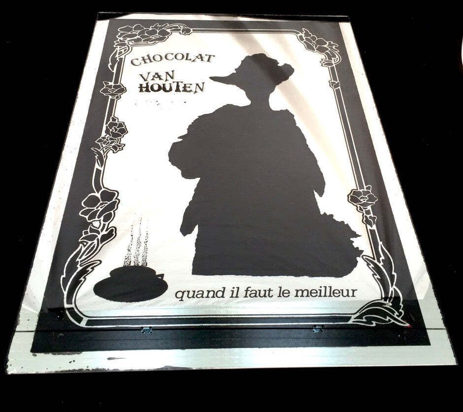 Antique Advertising   Vintage Van Houten Chocolate Mirror / Sign Shop Display&Nbsp;