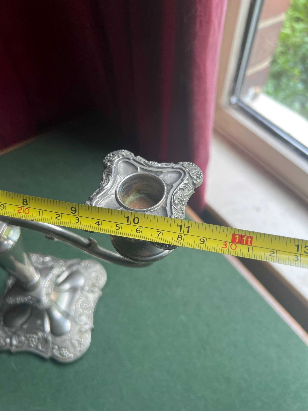 Pair Of Vintage Antique Candlestick Holders. Grape And Vine Pattern Silver Plated 3 Arm Candle Holders. Mismatched Heights. photo vintage