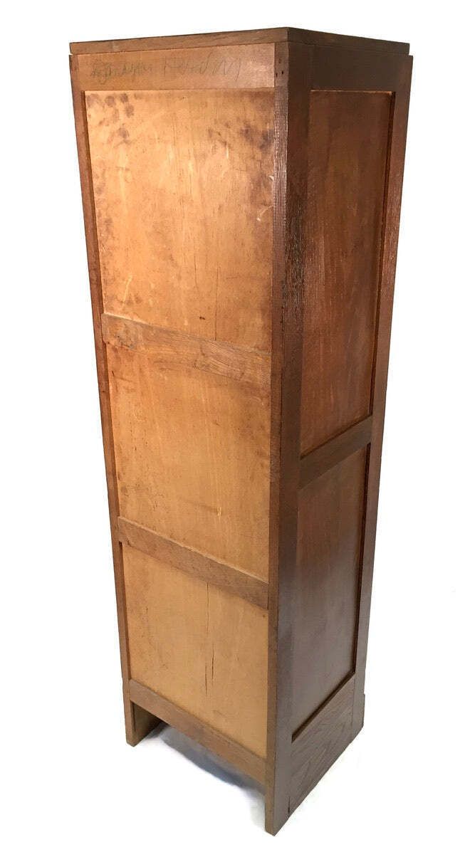 photo buy Antique 1950s Wooden Oak Tambour Fronted Office Paper Filing Cabinet With Key