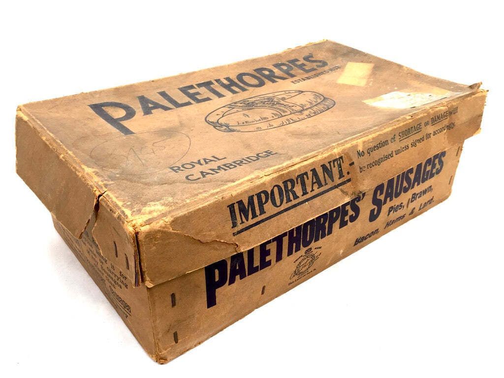 Antique Advertising Palethorpes Royal Cambridge Sausage Box Shop Display Crate photo 110.0