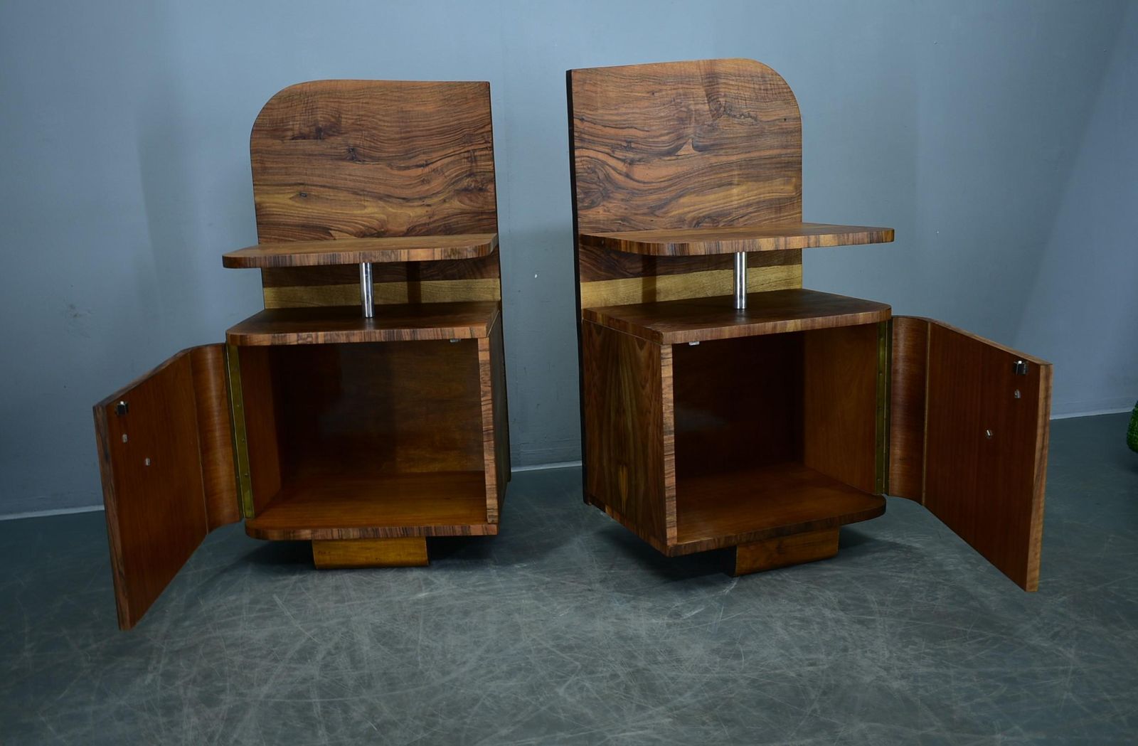 Furniture 1932s Pair Of Art Deco Bedside Tables, Czechoslovakia photo