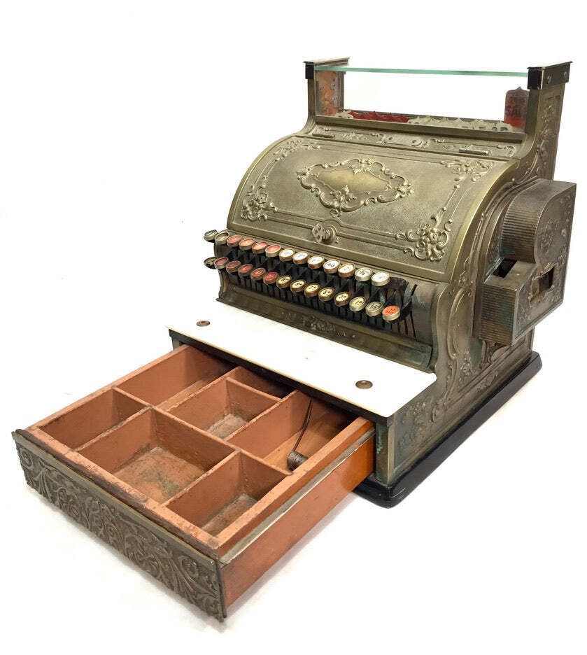 Antique Advertising   Brass Shop Used Cash Register Till / Working Order C.1900 photo vinterior