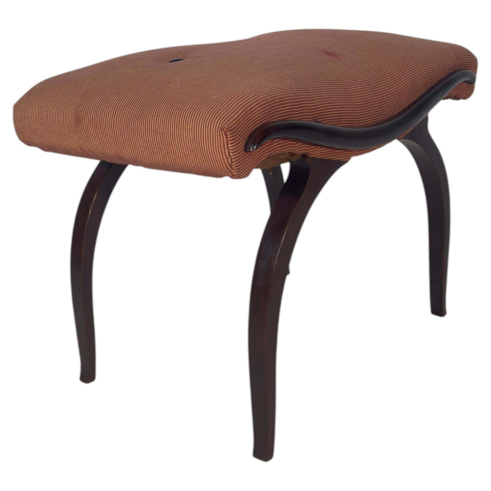Vintage 20th Century Antique Walnut Stool With Cotton Upholstery photo buy