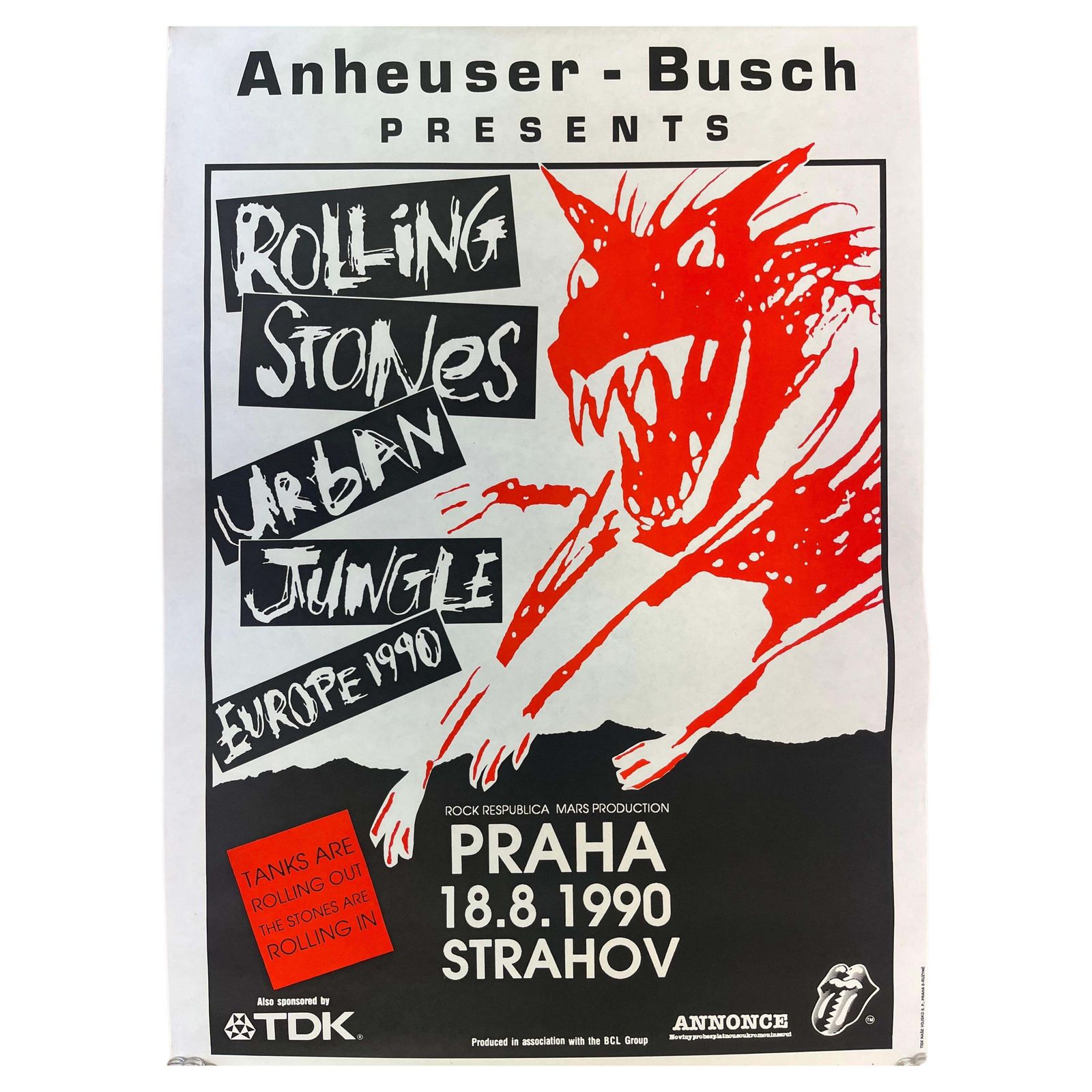 Zeldzame Rolling Stones concertposter, Praag / 1990
