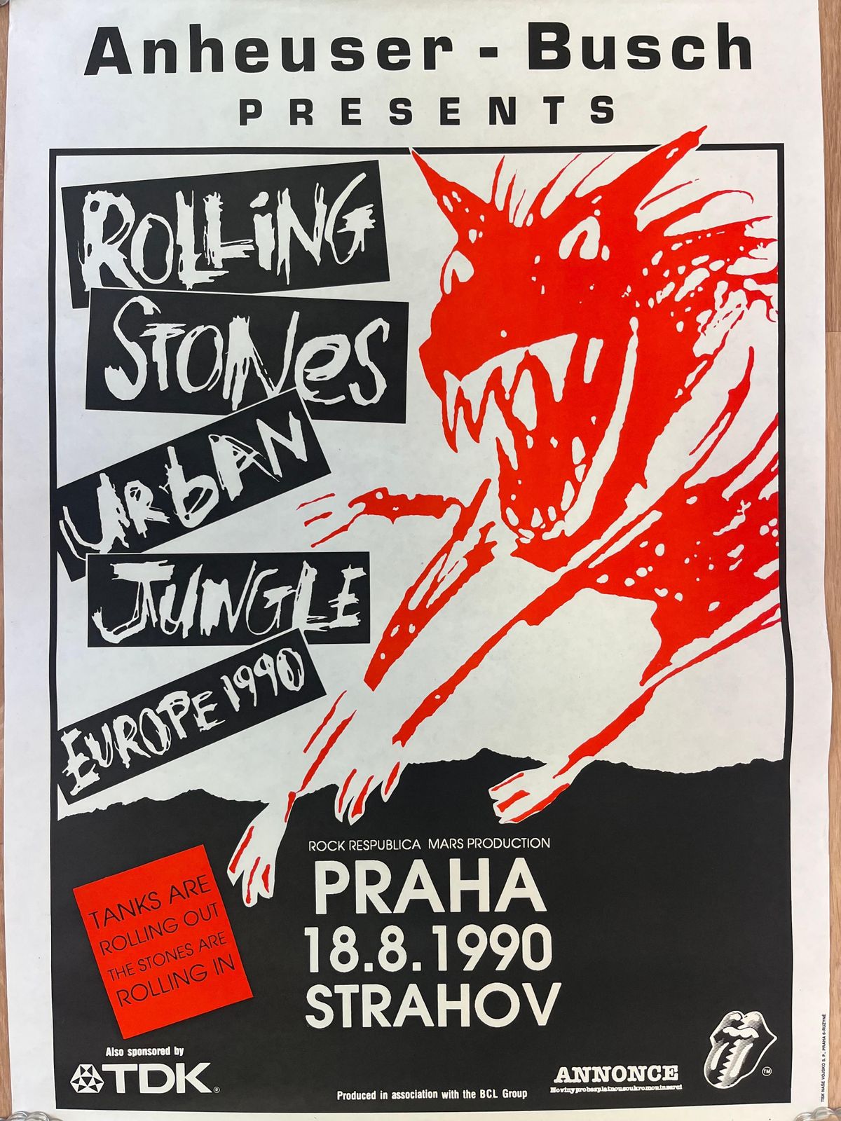 Zeldzame Rolling Stones concertposter, Praag / 1990 photo furniture