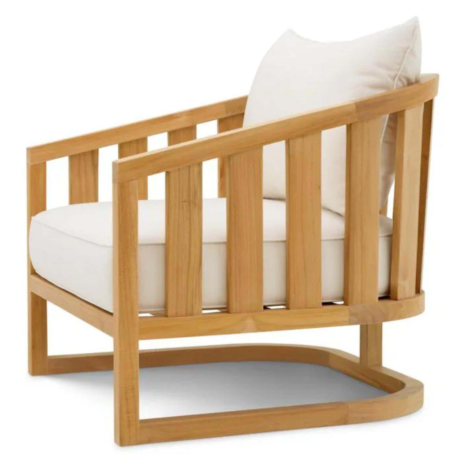 Pair Of Contemporary Natural Teak Outdoor Armchair With Canvas Cushions photo Garden Furniture