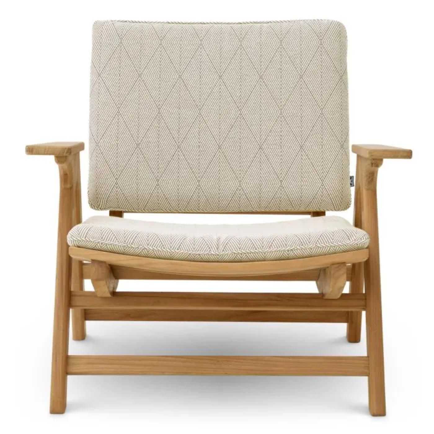 Pair Of Contemporary Natural Teak Outdoor Armchair With Graphic Upholstery photo Garden Furniture