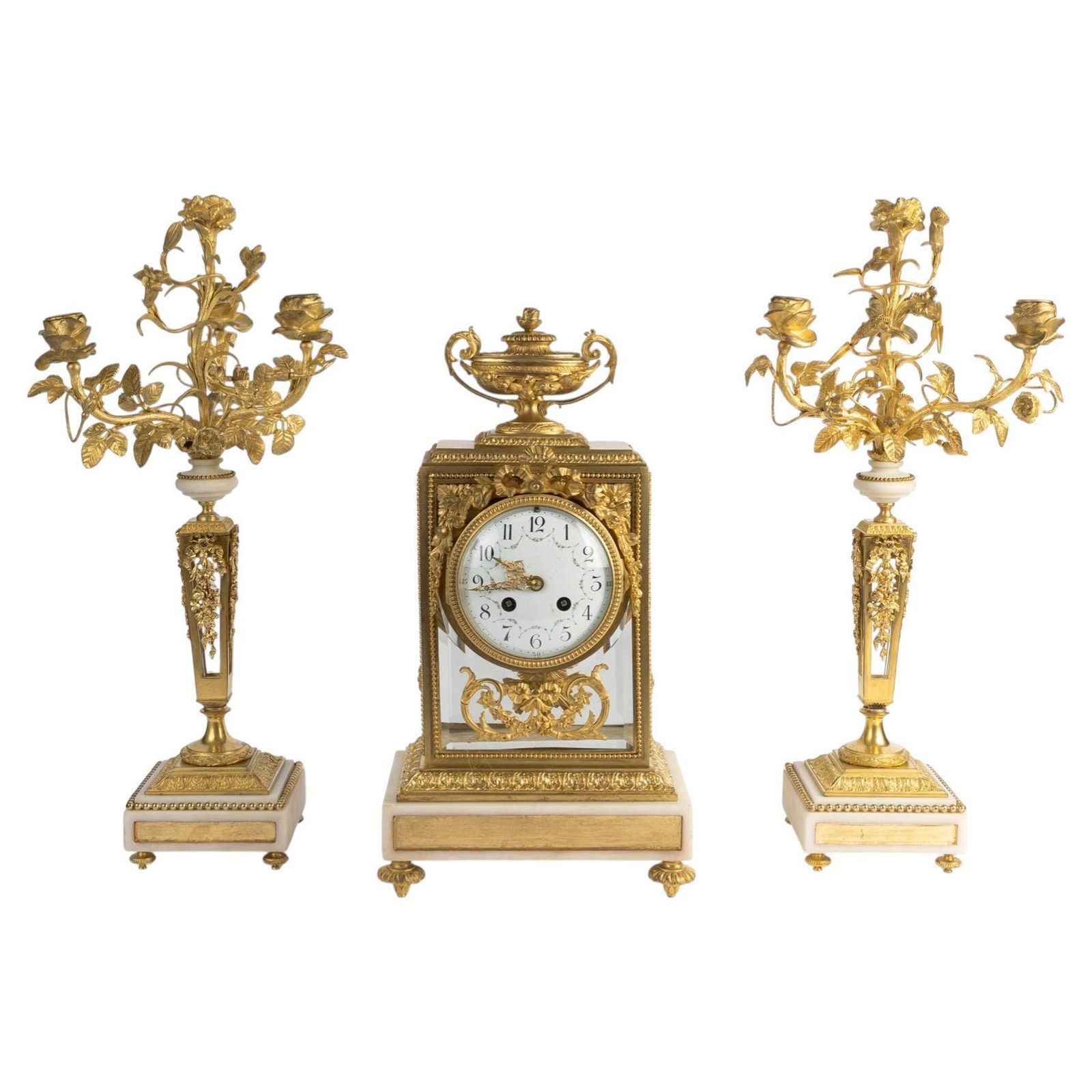 19th Century Gilded Bronze And Crystal Mantelpiece Set, Napoleon III Period.
