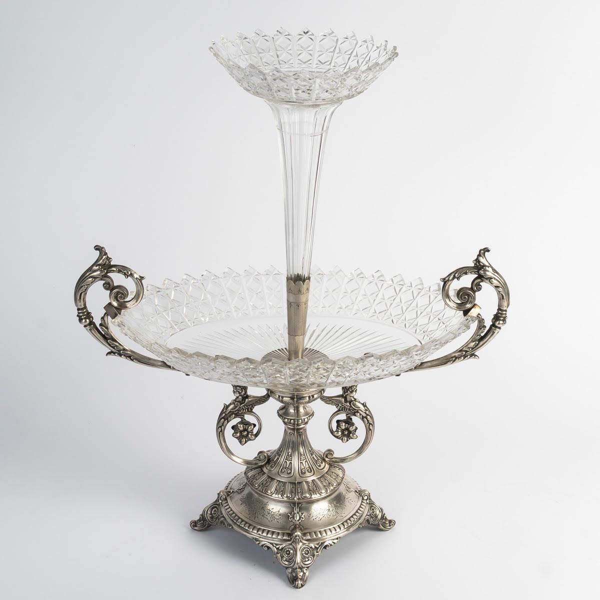 19th Century Silver Plated Bronze And Crystal Centerpiece, Napoleon III Period. photo for sale