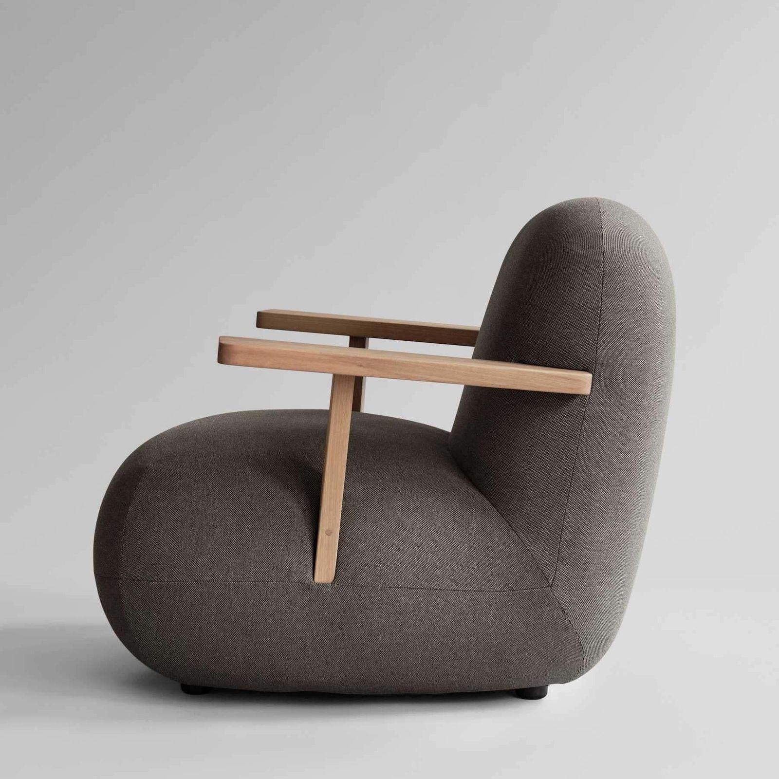 Lounge Chair With Teak Armrests In Stone Gray Outdoor Fabric photo 3264.0