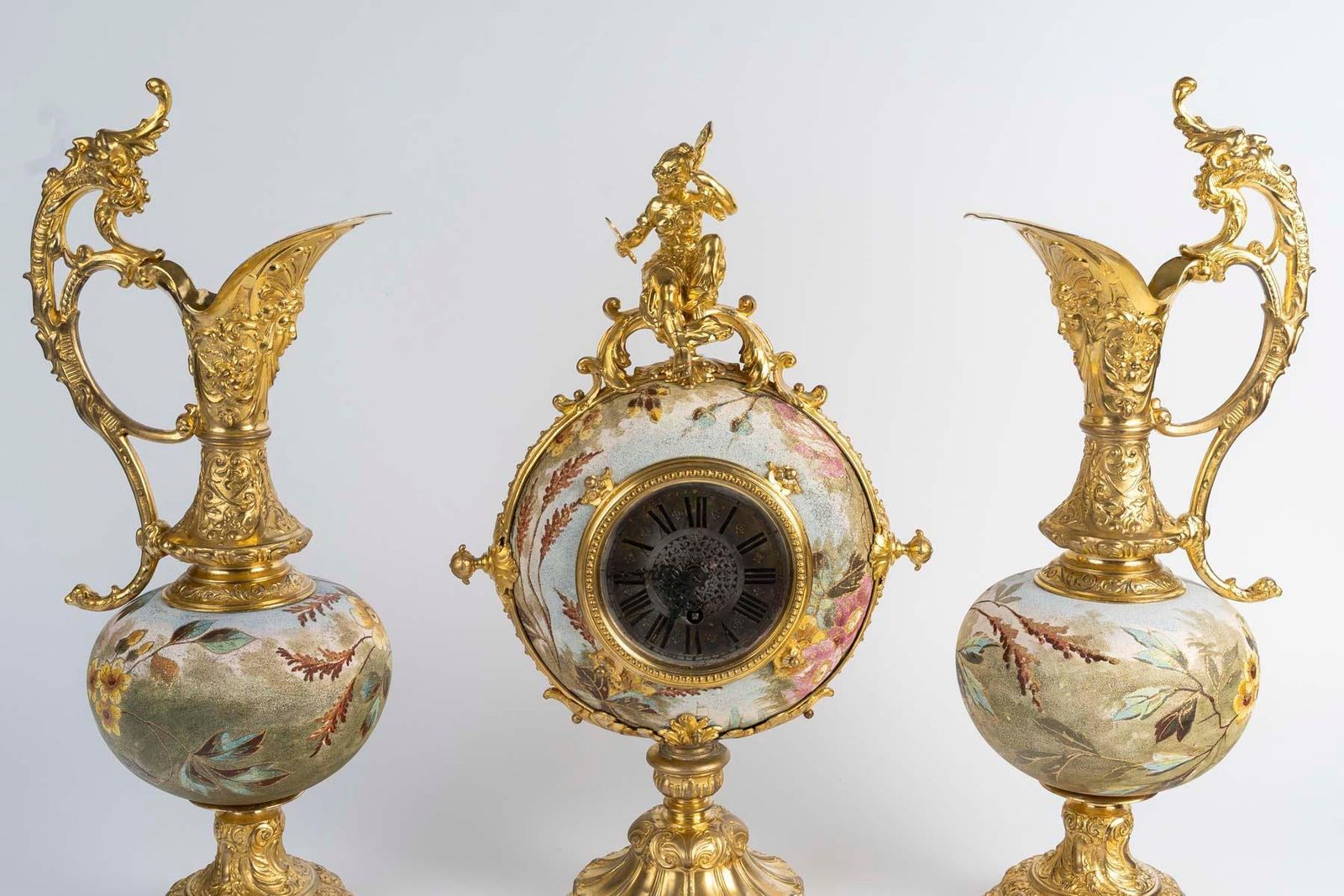 19th Century Fireplace Set In Porcelain And Gilded Pewter, Napoleon III Period. photo furniture