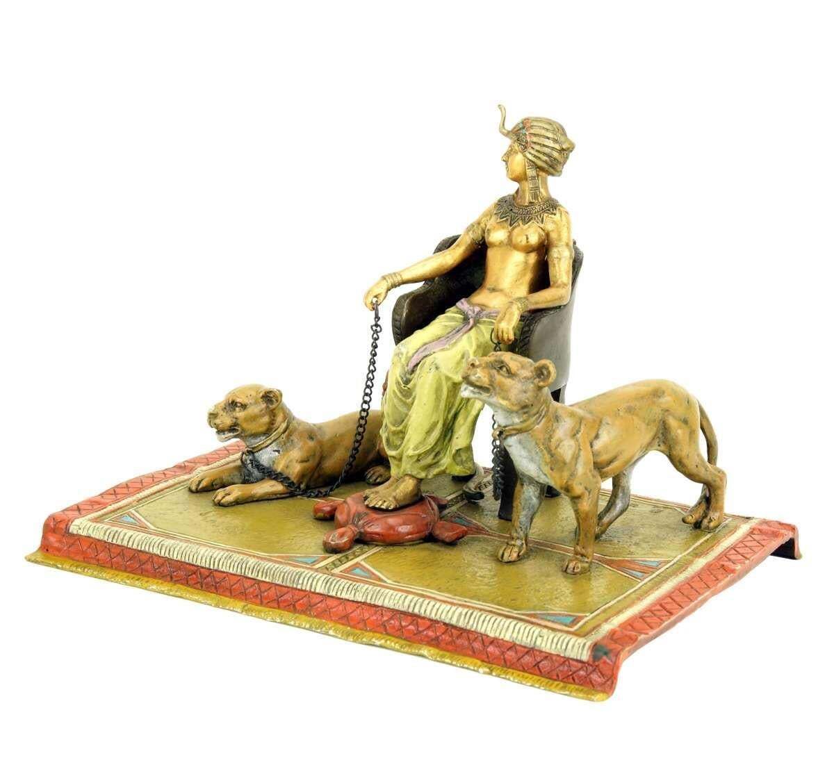 Orientalist Polychrome Bronze Pharaoh Sculpture With Lionesses photo 2621.0