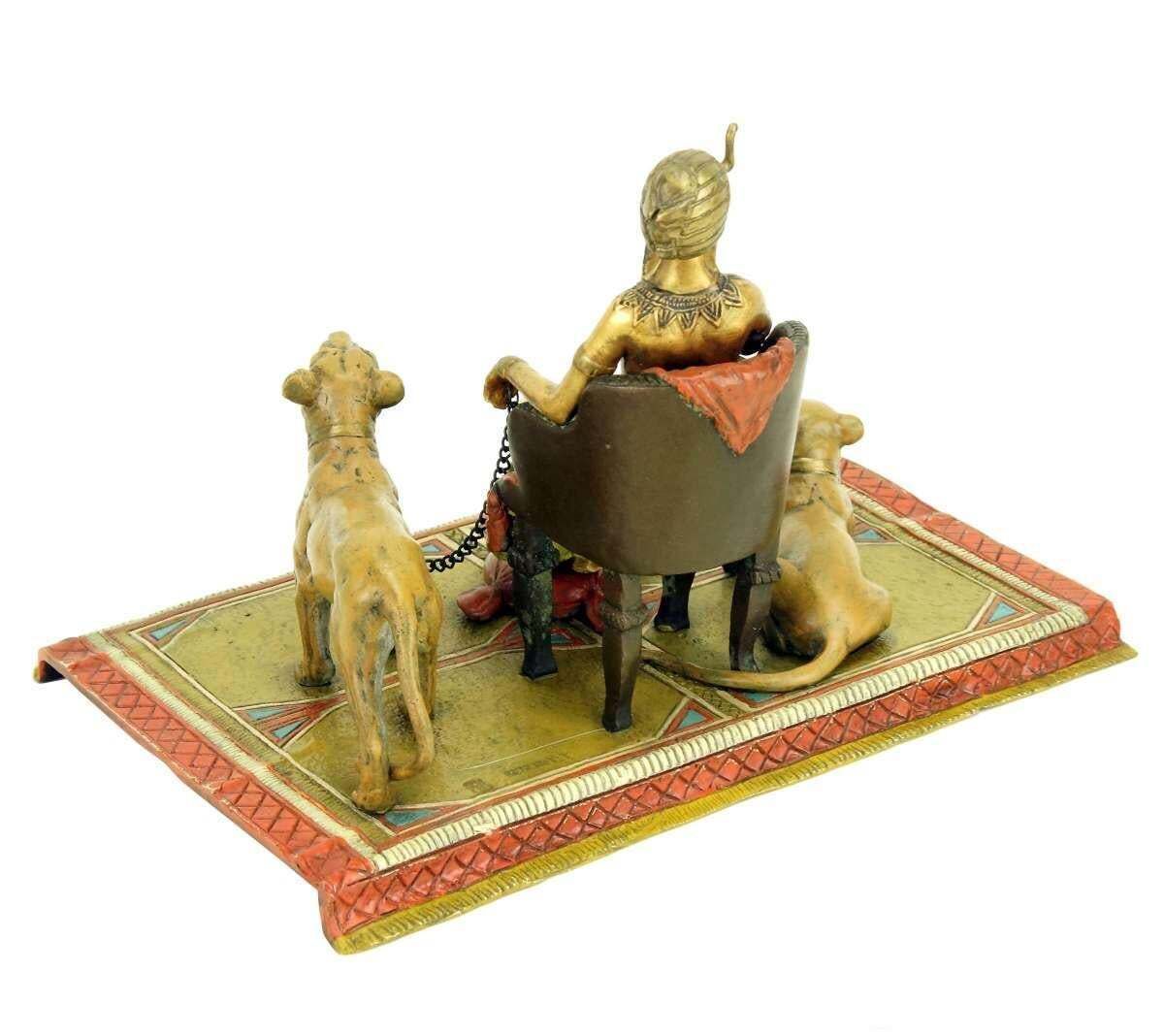 photo furniture Orientalist Polychrome Bronze Pharaoh Sculpture With Lionesses