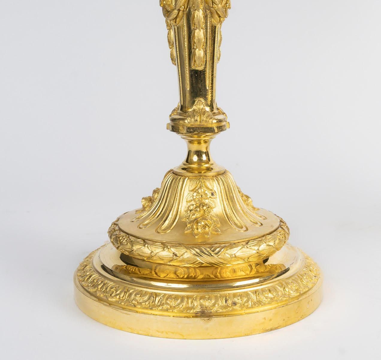 Pair Of 7 Branch Candelabra In Gilded Bronze, 19th Century, Napoleon III Period. photo Home Decor