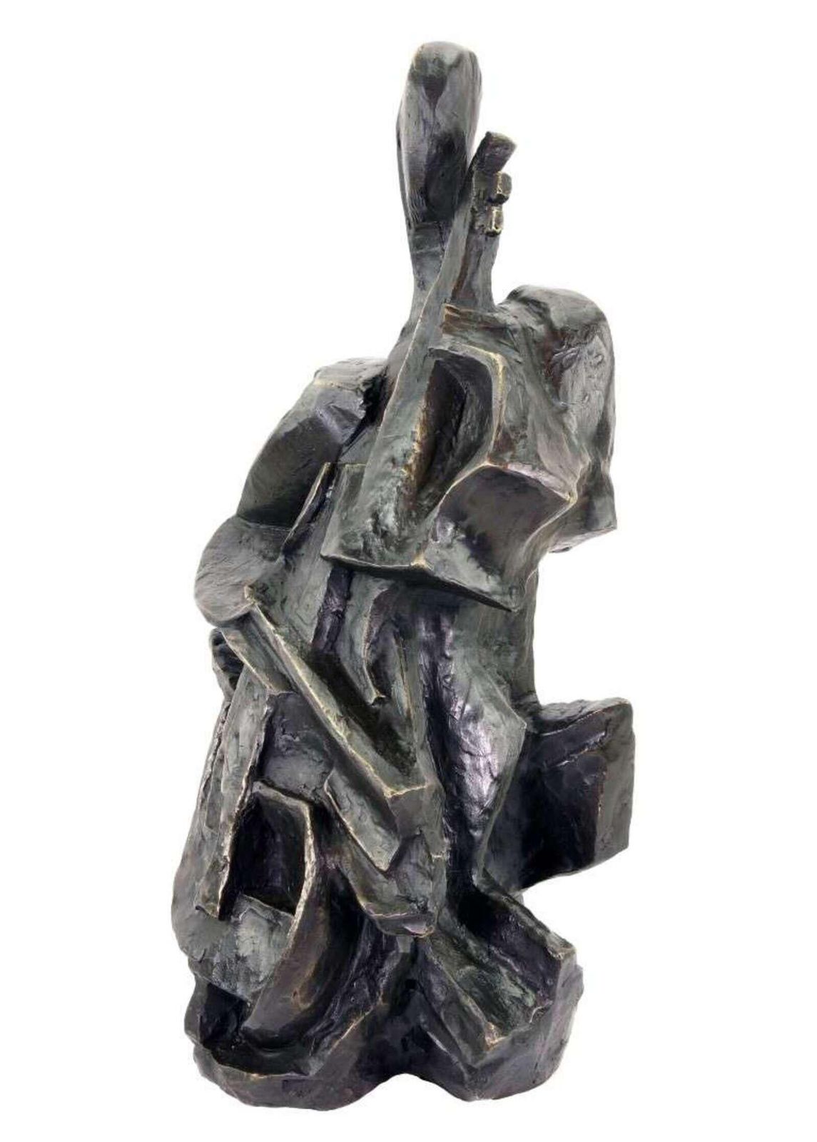 Modern Cubist Dark Bronze Cello Player Sculpture photo buy