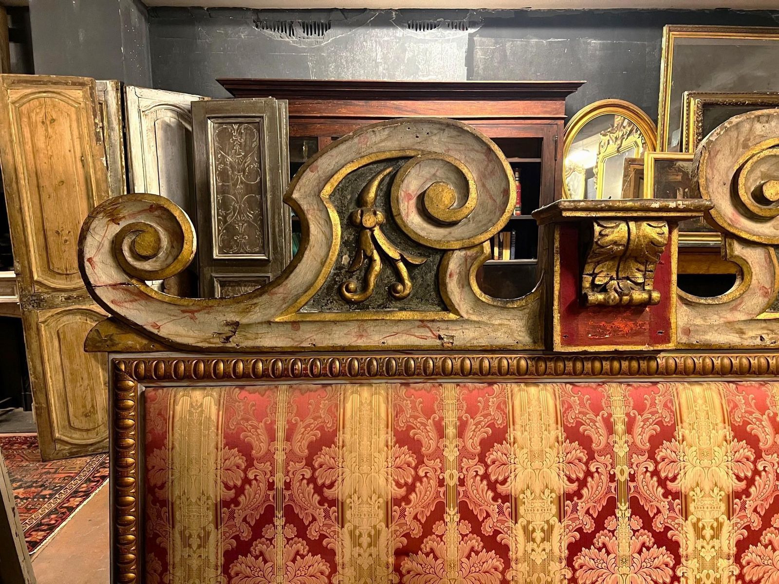 Carved, Lacquered And Damask Lined Bed Headboard, Italy photo 2958.0