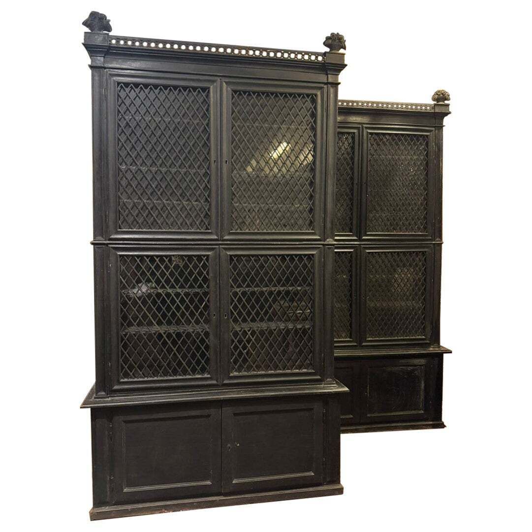 Pair Of Black Lacquered Cabinet Sideboards, Italy