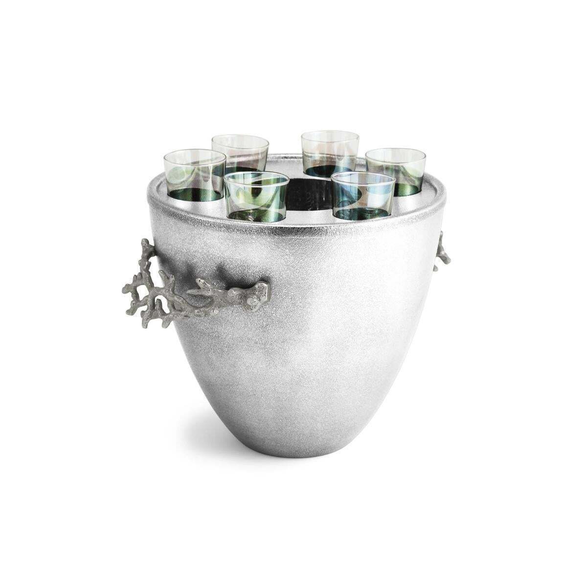 Pair Of Modern Silver Metal Vodka Service Ice Bucket photo Home Decor