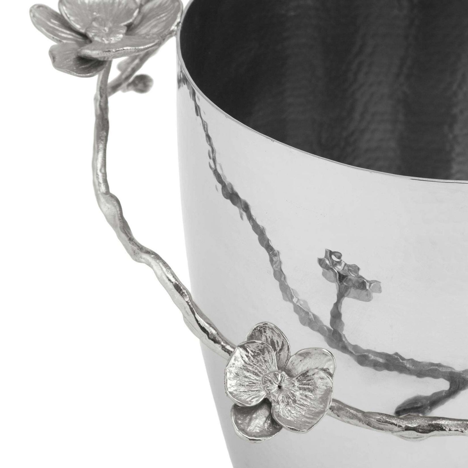 Pair Of Contemporary Silver Tone Metal Orchid Champagne Bucket photo vinterior