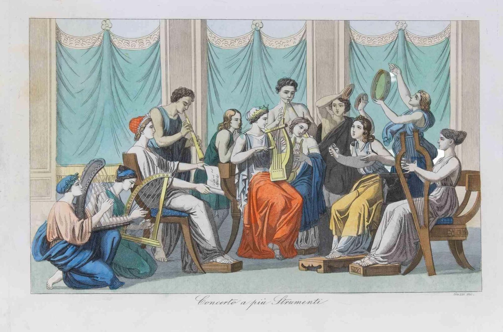 Concert With Many Instruments   Lithograph   1862