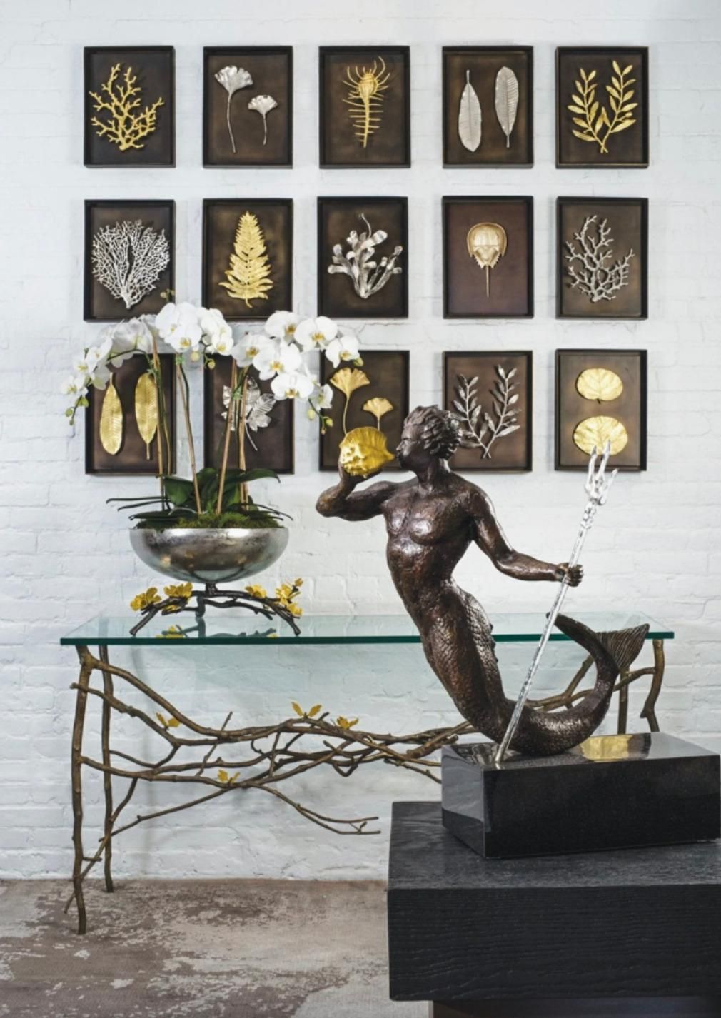 Pair Of Handmade Golden Ginkgo Leaf Shadow Boxes, Contemporary Style photo Art