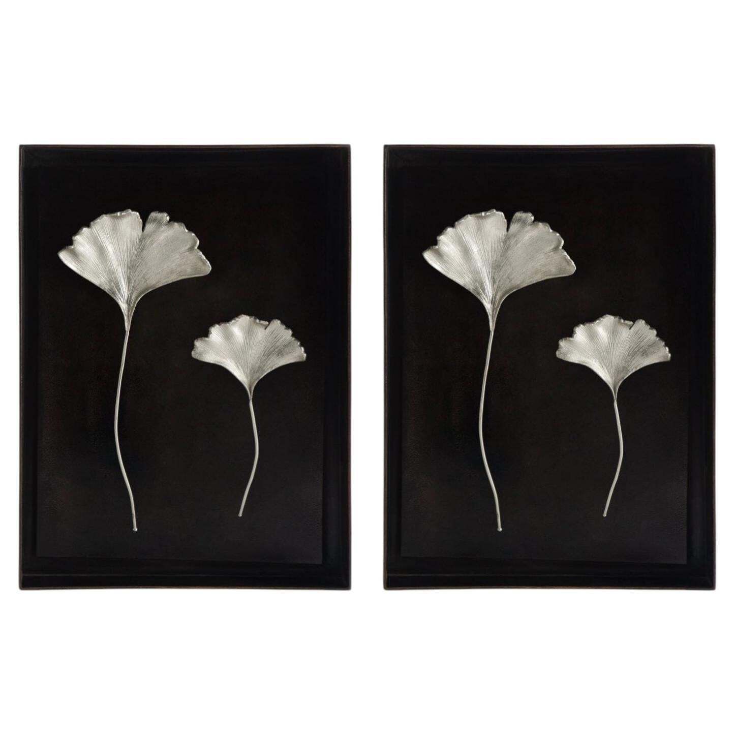 Pair Of Handmade Silver Ginkgo Leaf Shadow Boxes
