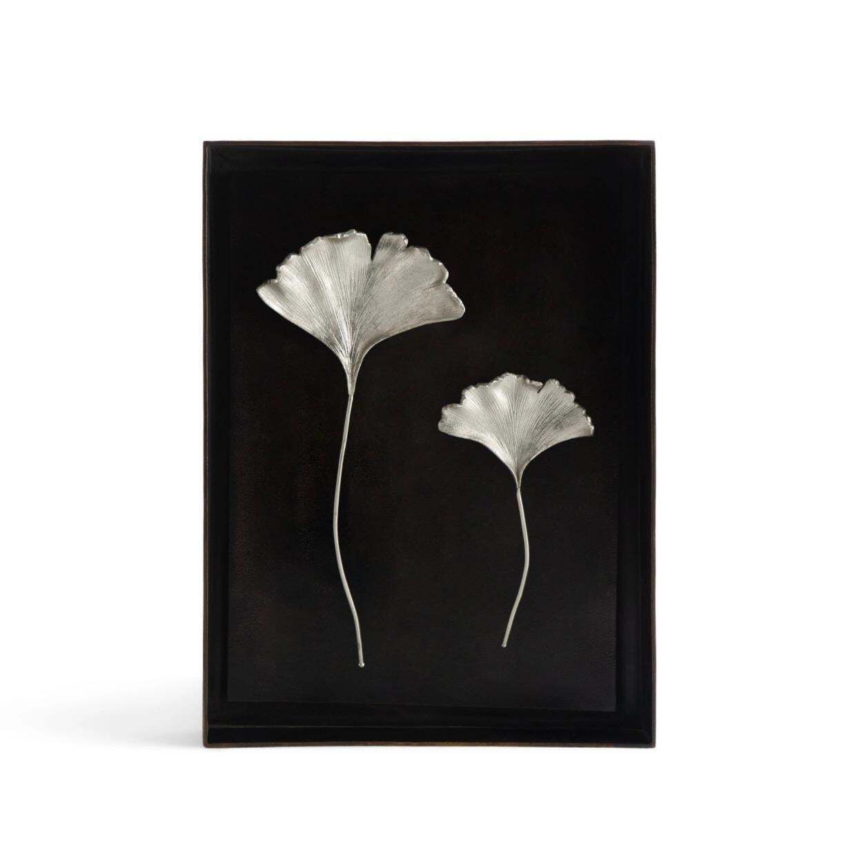 Pair Of Handmade Silver Ginkgo Leaf Shadow Boxes photo for sale