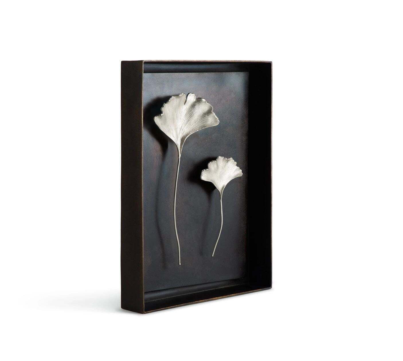 Pair Of Handmade Silver Ginkgo Leaf Shadow Boxes photo vinterior