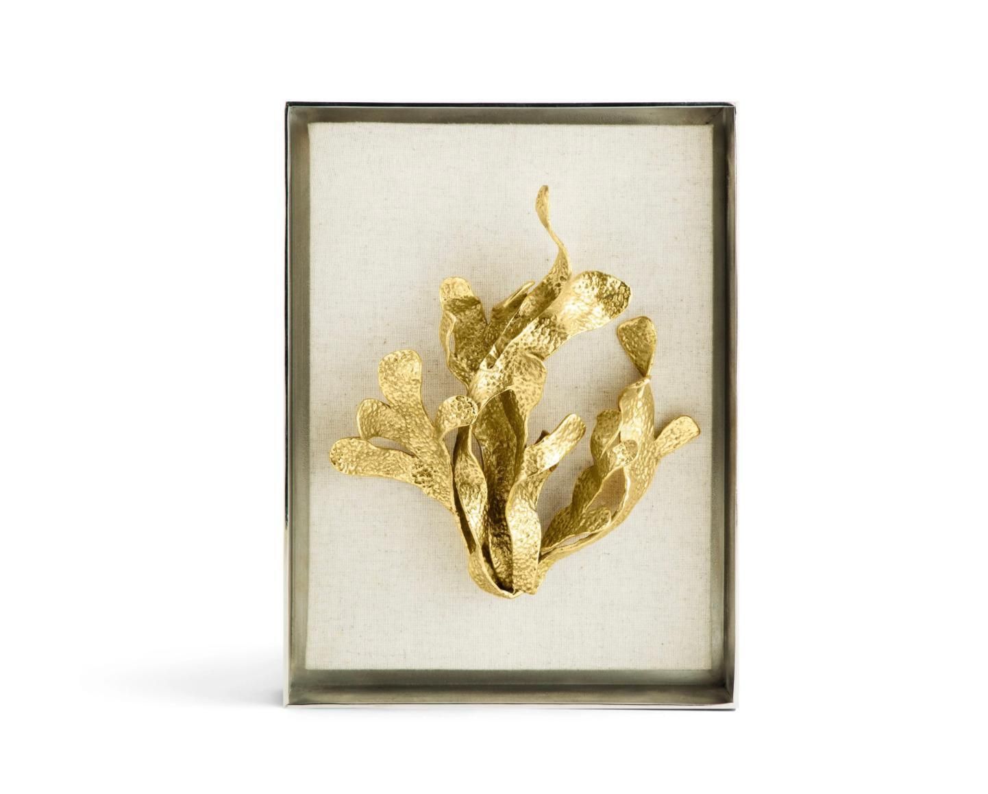 Pair Of Kelp Fabric Shadow Boxes In Brass, Nickel And Fabric photo furniture