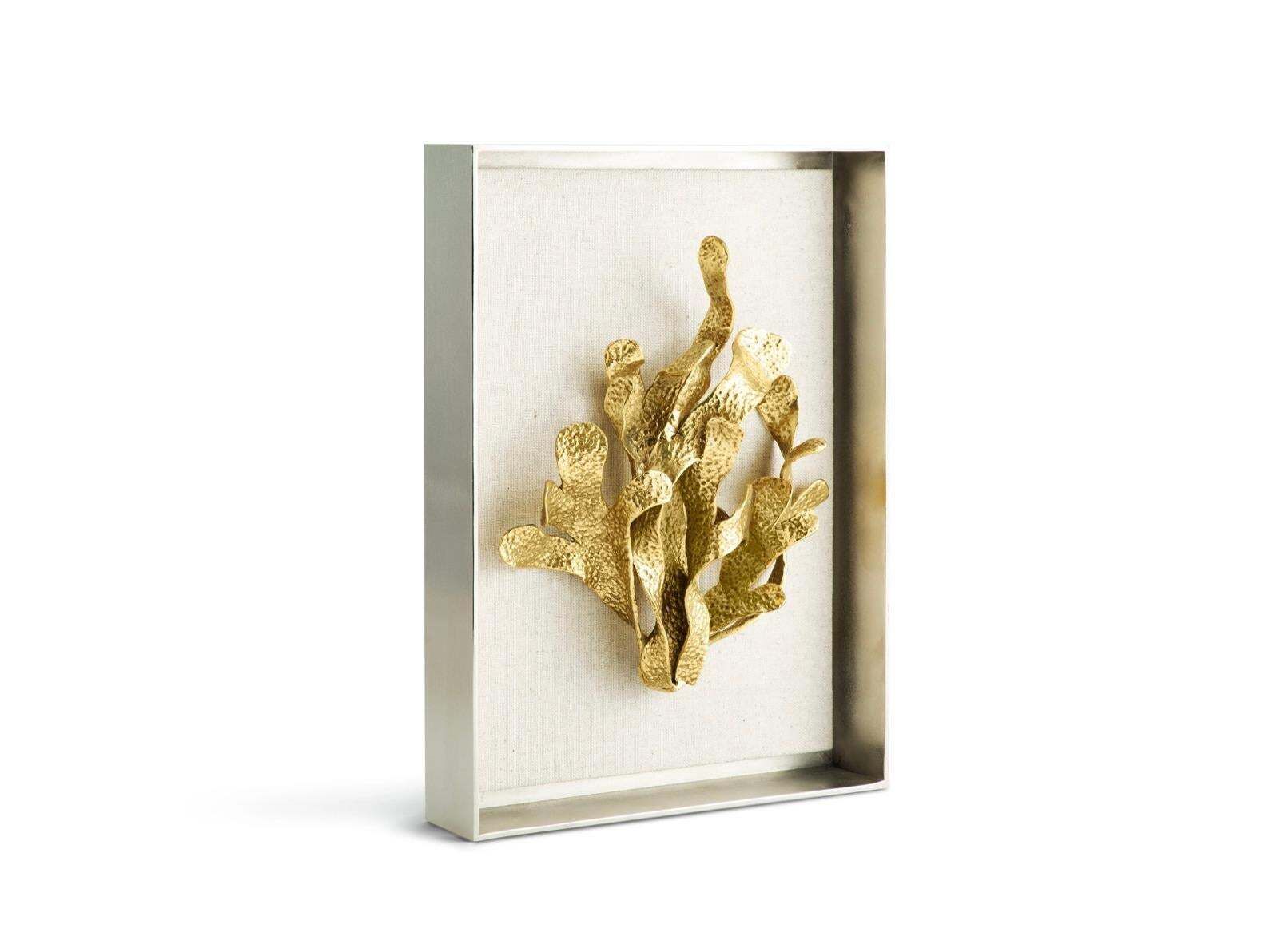 Pair Of Kelp Fabric Shadow Boxes In Brass, Nickel And Fabric photo Home Decor