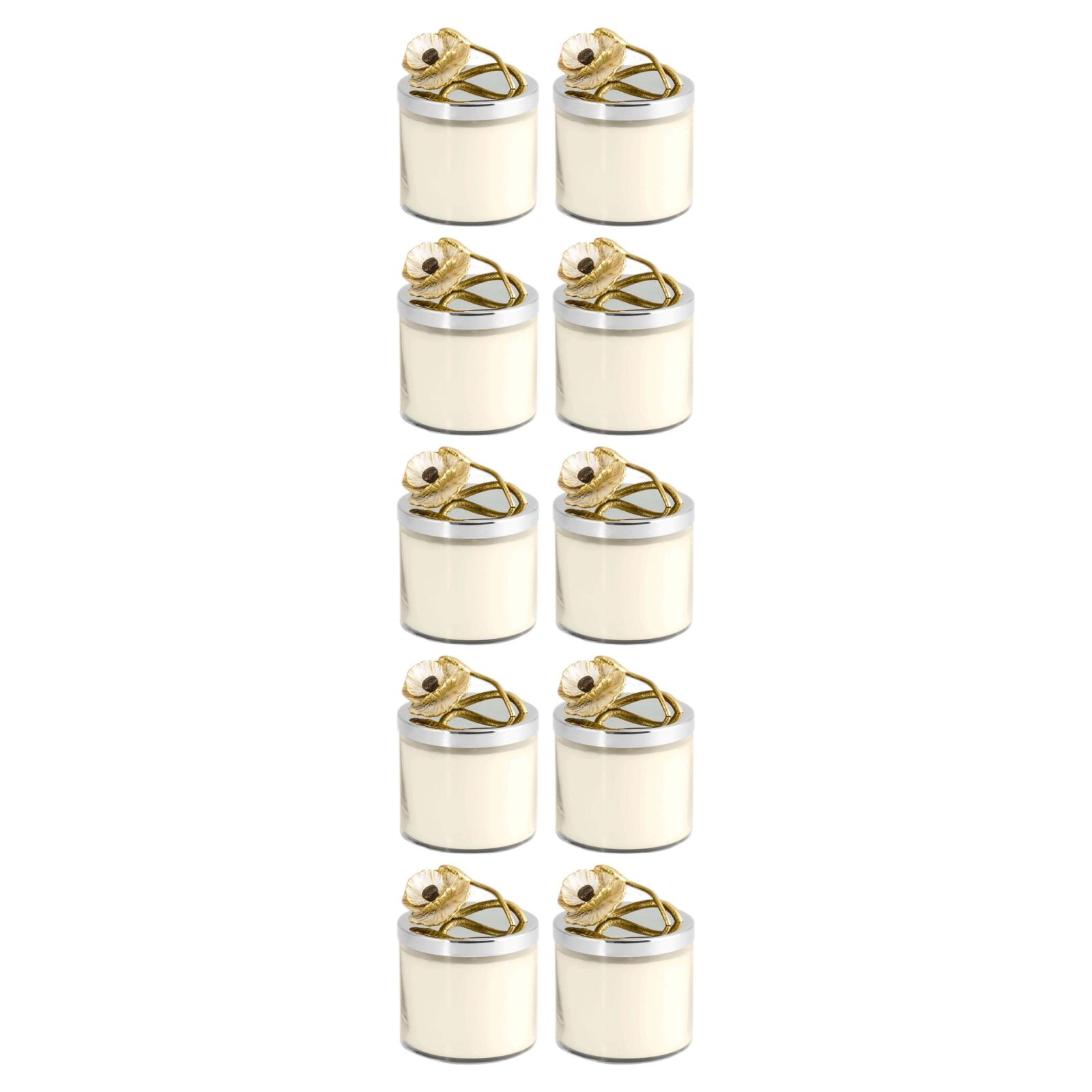 Set Of 10 Handcrafted Metal And Enamel Scented Anemone Candles