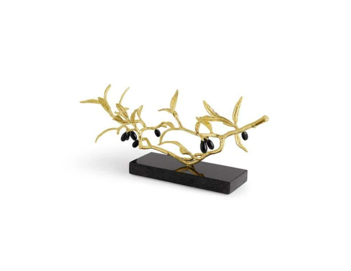Trio Of Olive Branch Decorative Objects In Brass And Granite photo for sale