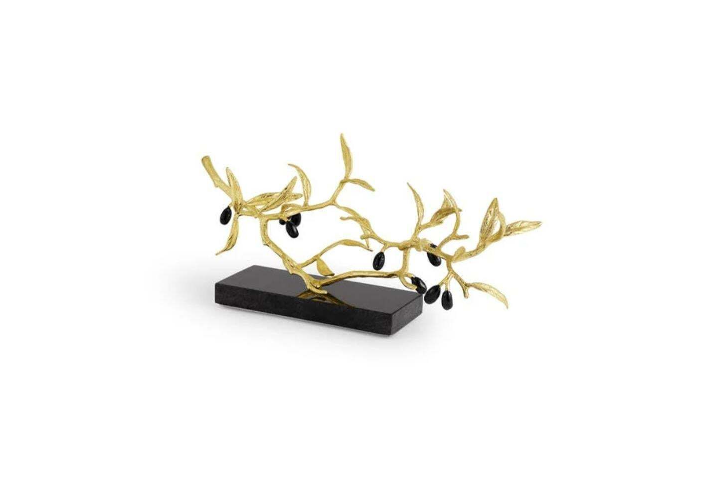 Trio Of Olive Branch Decorative Objects In Brass And Granite photo 1485.0