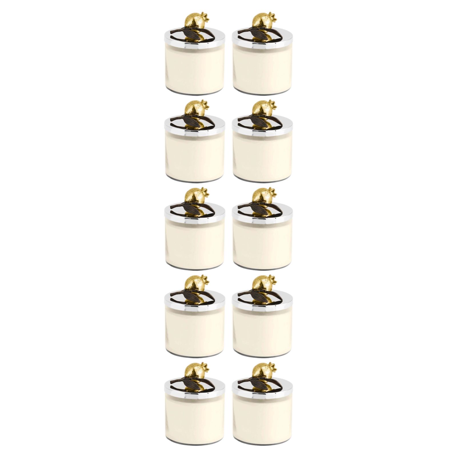 Set Of 10 Pomegranate Handcrafted Metal And Gold Plated Scented Candles