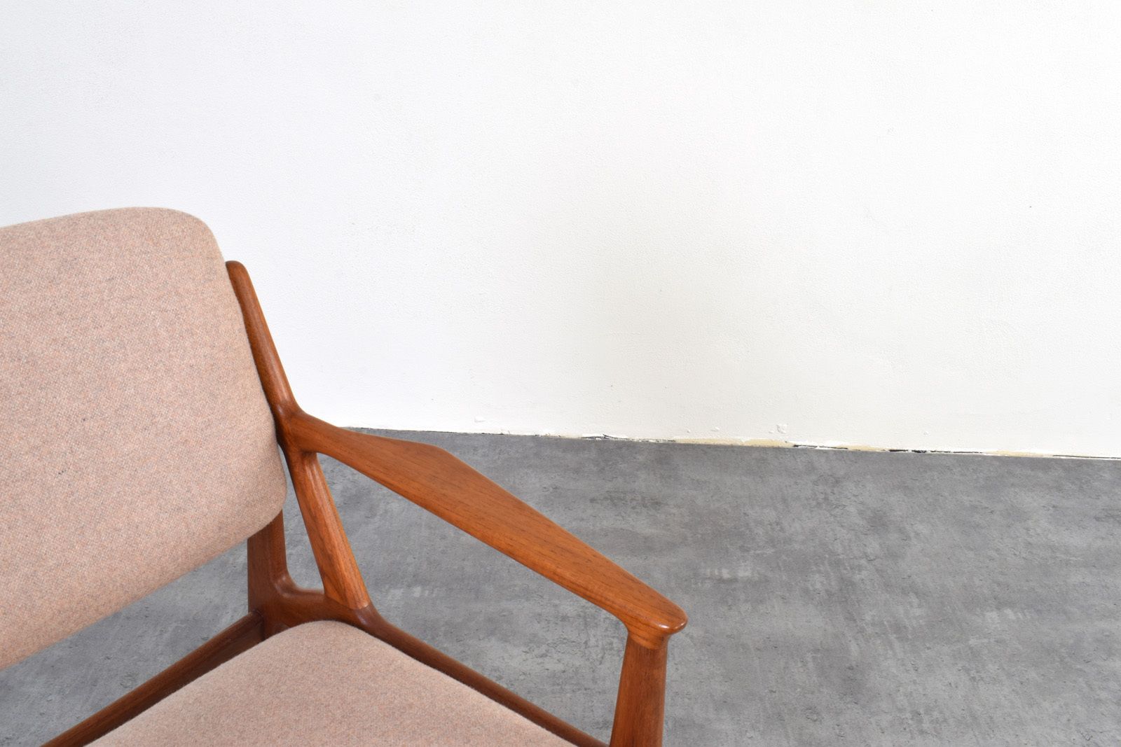 photo for sale Mid Century Teak & Wool Ella Armchair By Arne Vodder For Vamo Sønderborg, 1960s.
