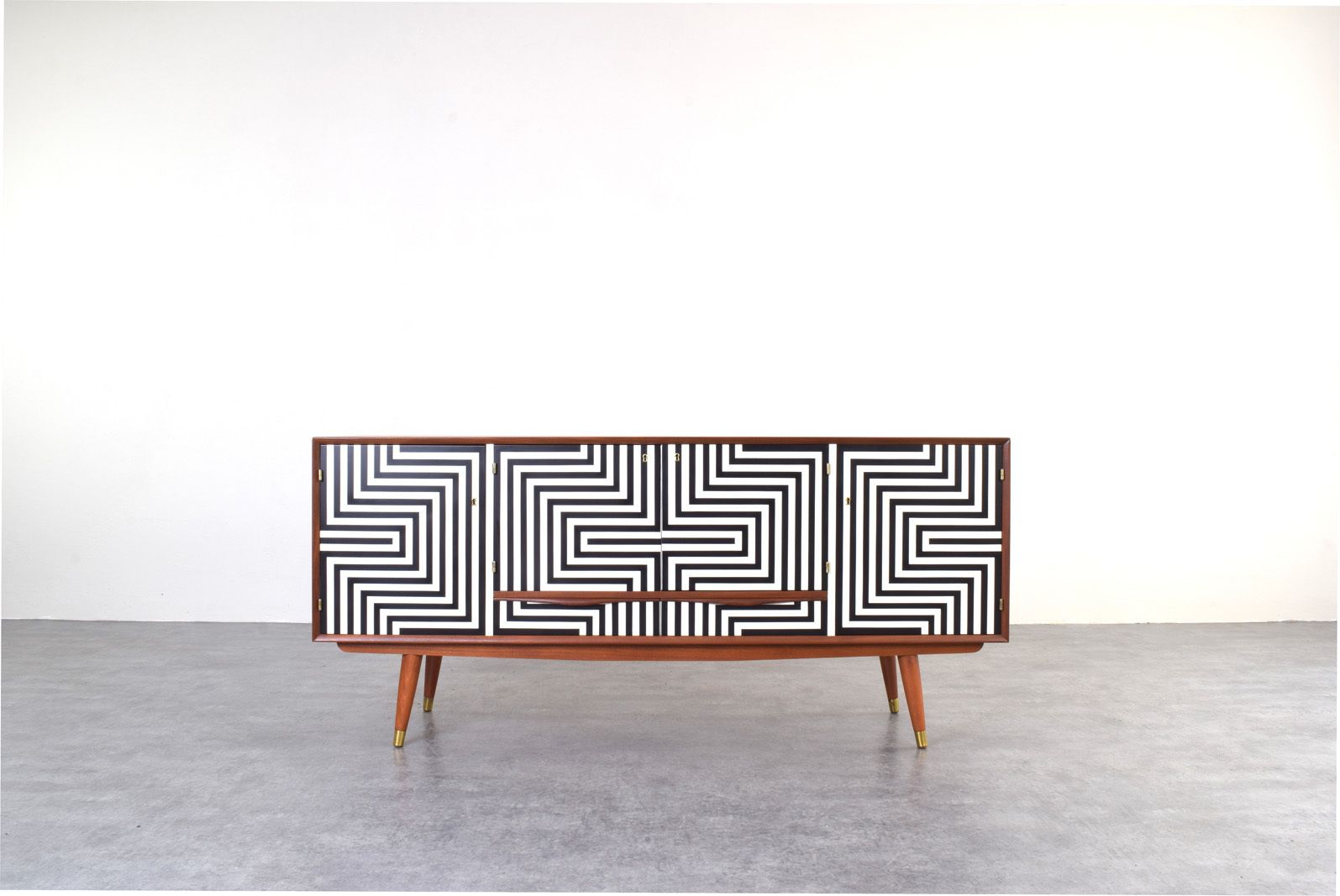Mid Century Op Art Hand Painted Sideboard From Sven Andersen Møbelfabrikk, 1960s.