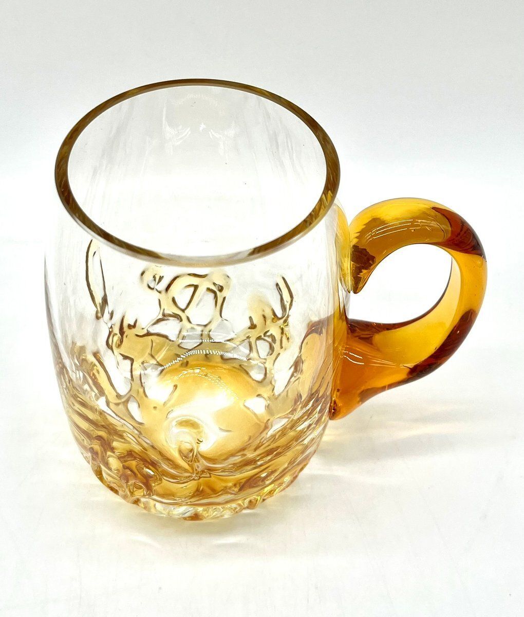 Vintage Mouth Blown Amber Glass Beer Mug, Scandinavia, 1960s photo Home Decor