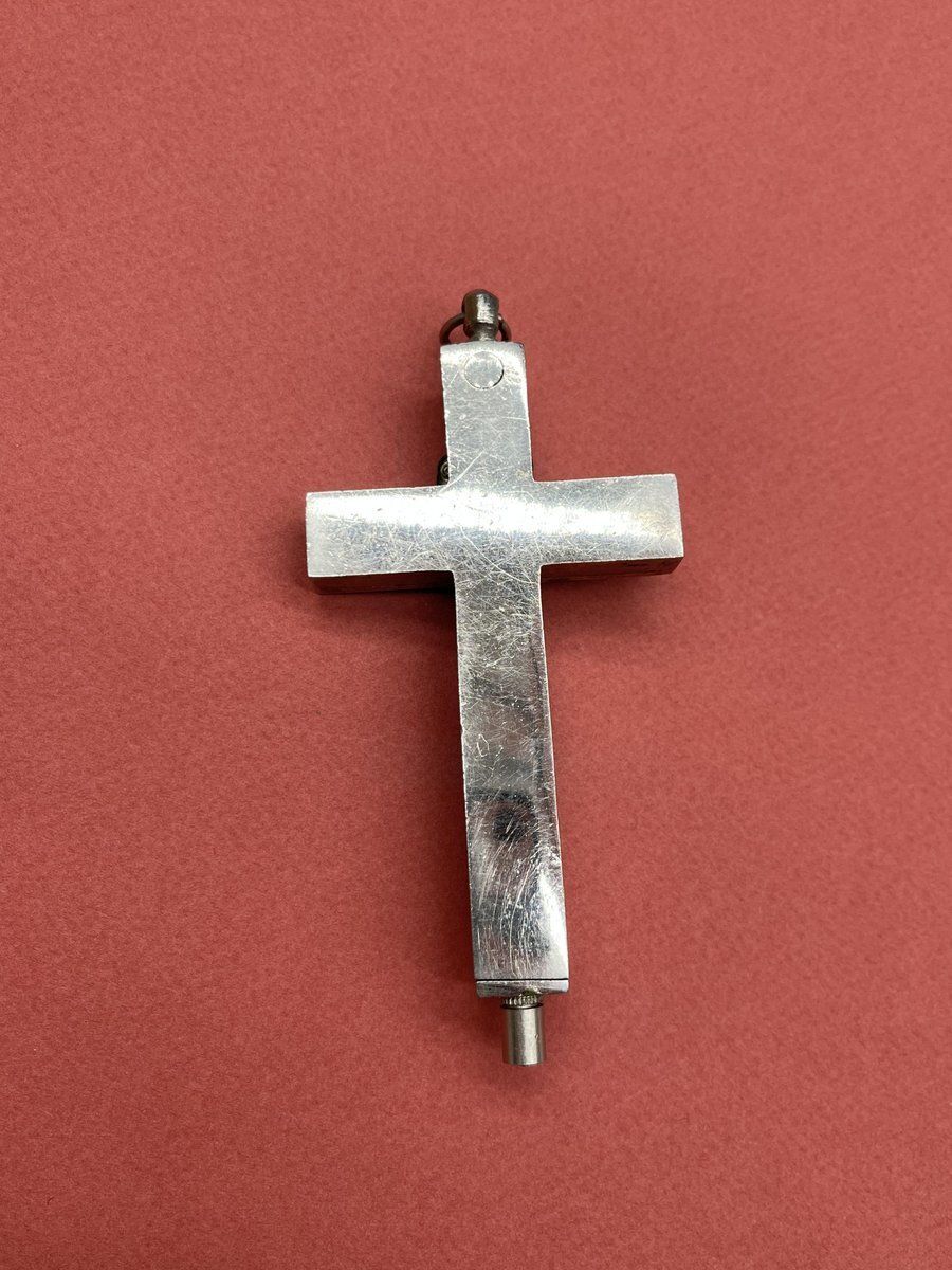 Renaissance Revival Reliquary Cross, Ebony With Intricate Paperole Monastic Filigree Work And Agnus Dei, Ca. 1870 photo buy
