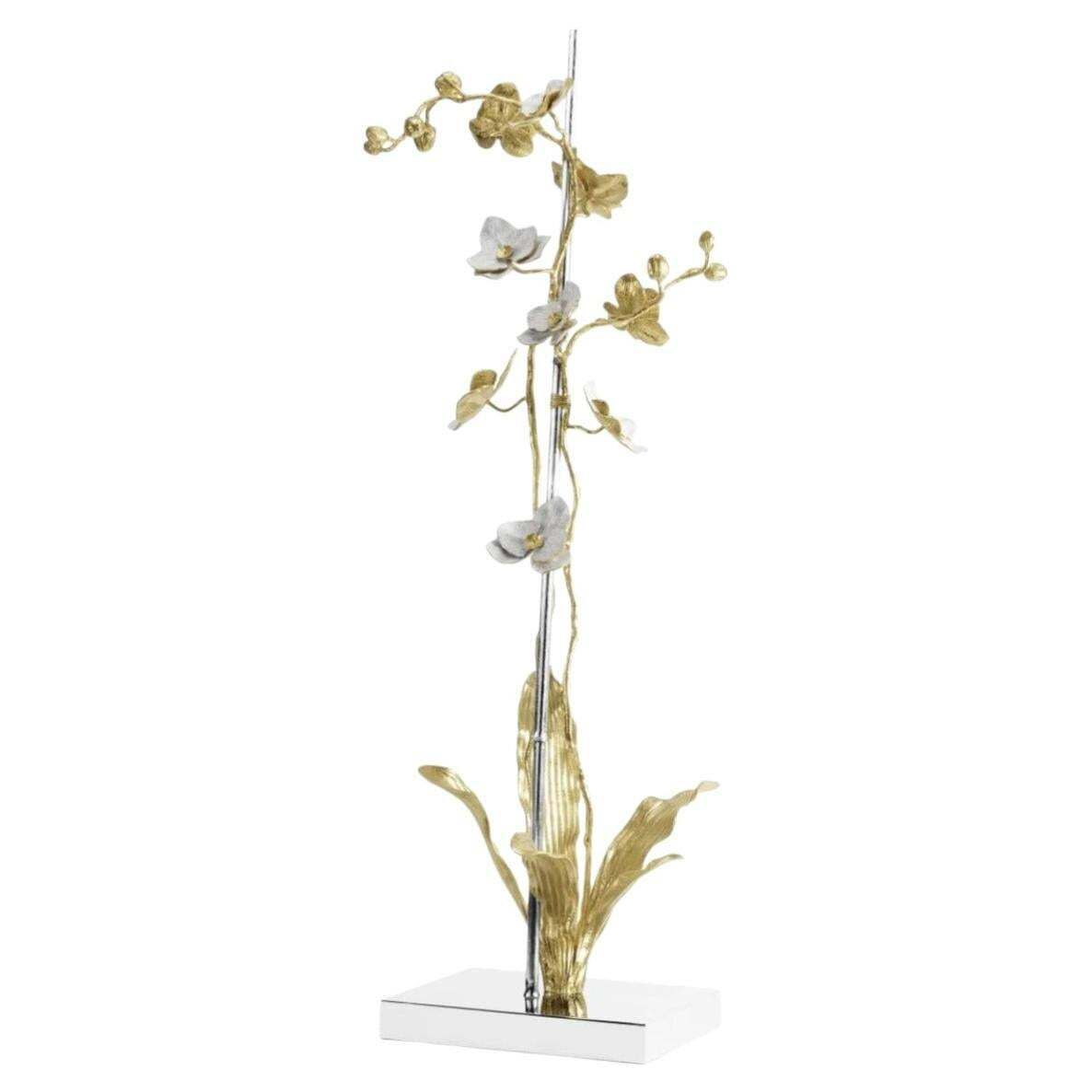 Large Orchid Sculpture In Brass, White Enamel And Stainless Steel