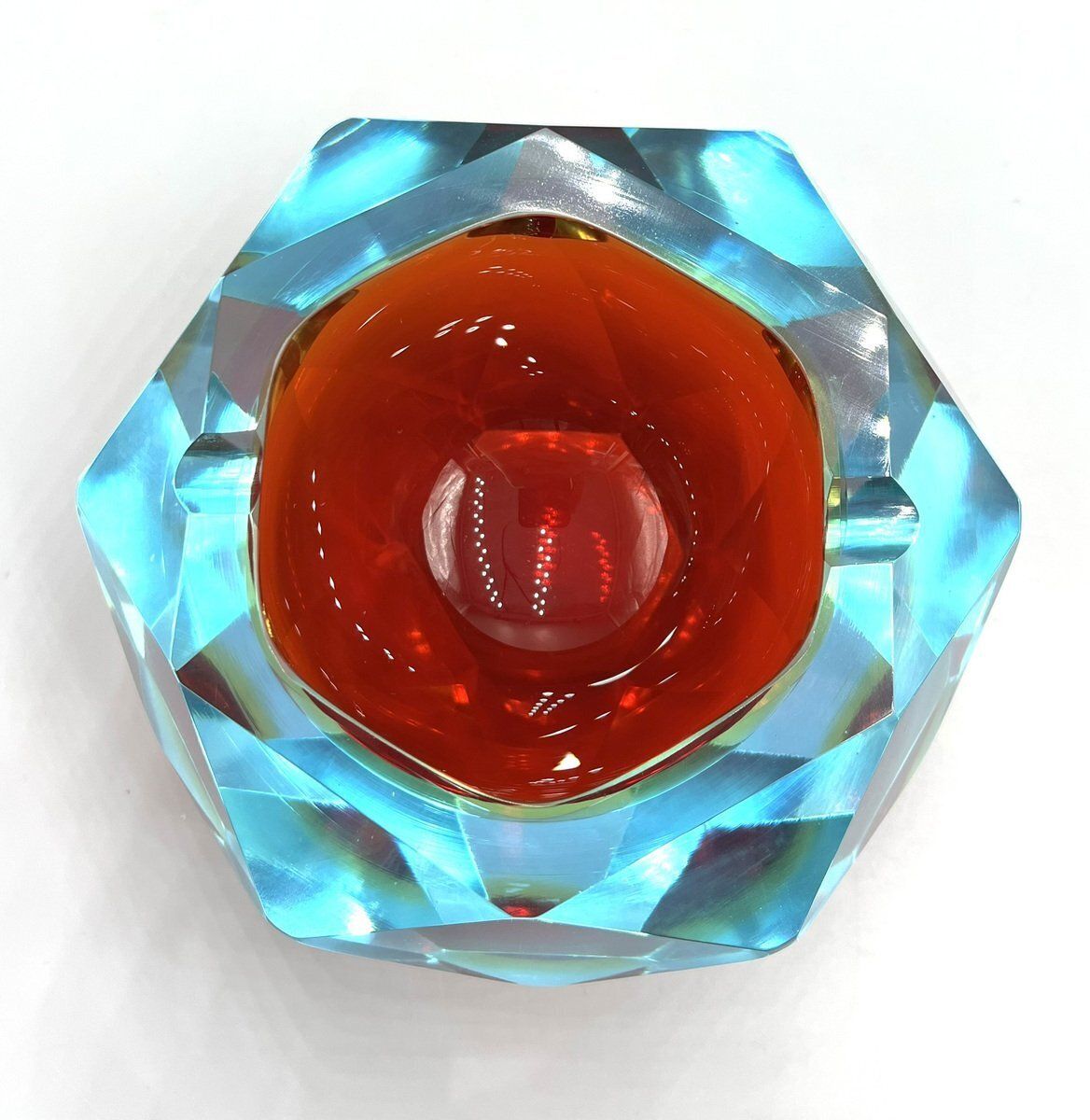 Murano Glass Sommerso Diamond Shaped Ashtray, 1960s photo Home Decor