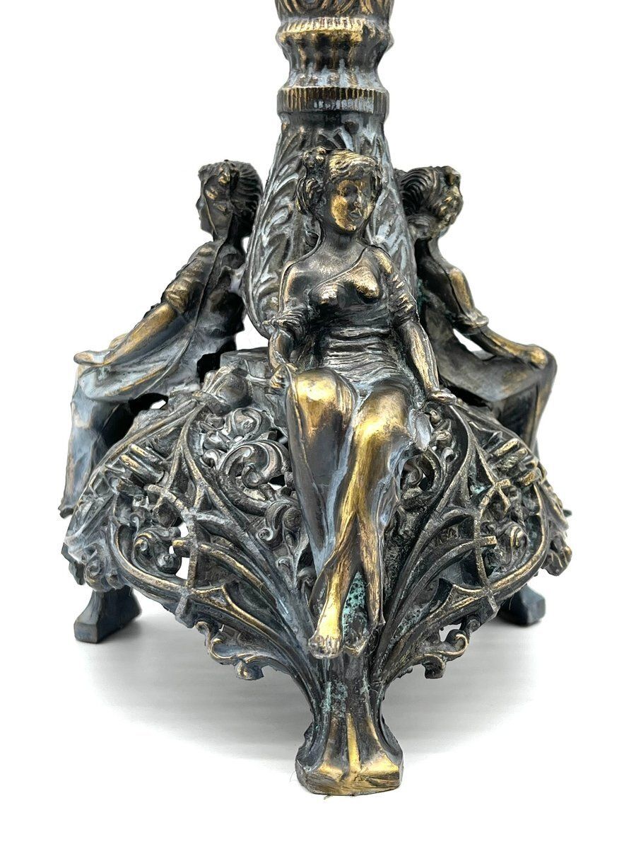 French Art Nouveau Kerosene Lamp In Cast Brass And Opal Glass, 1890s photo Lighting