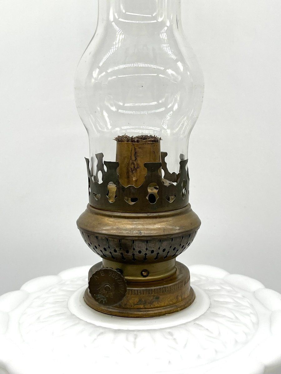 647.0 French Art Nouveau Kerosene Lamp In Cast Brass And Opal Glass, 1890s photo