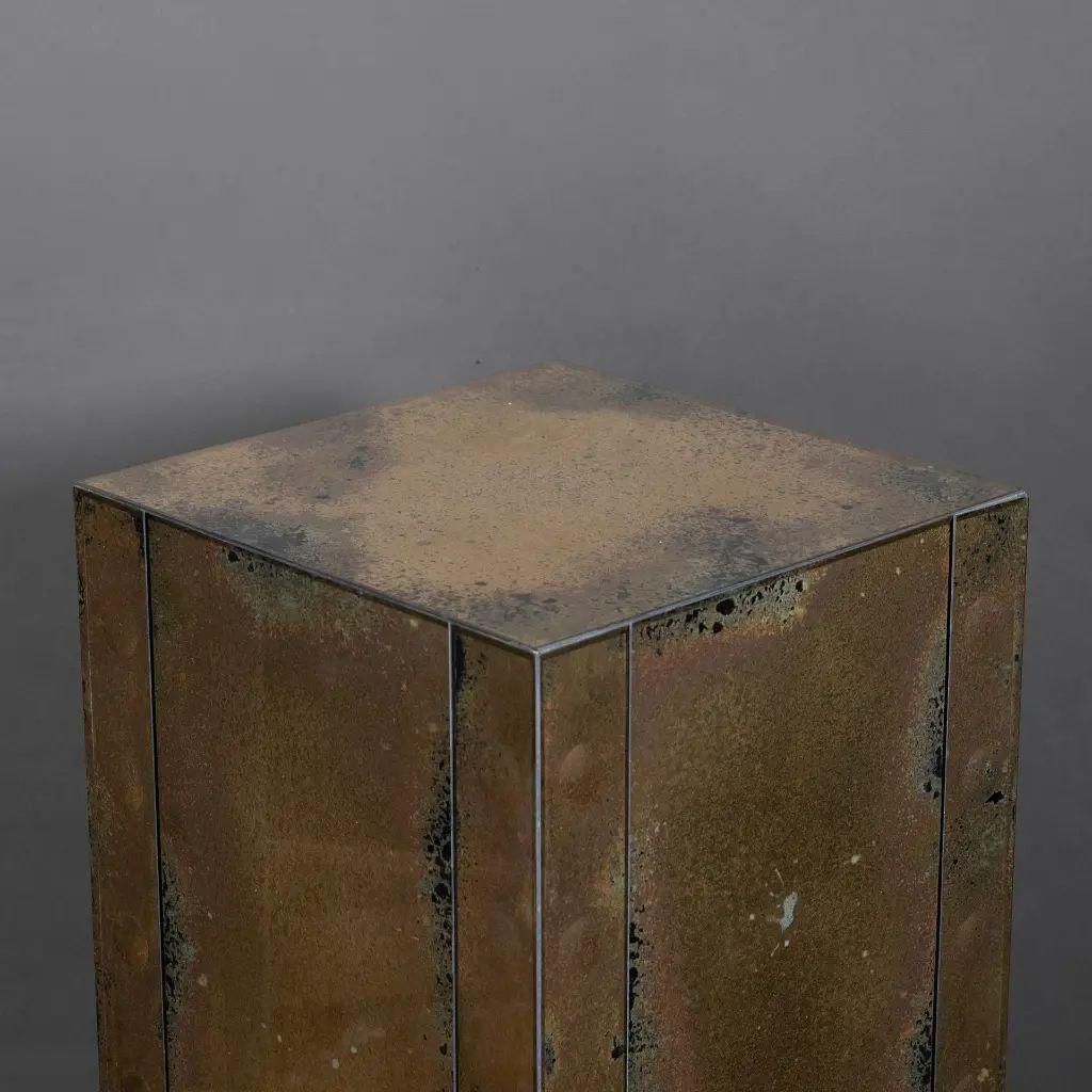 Set Of Three Gold Oxidized Mirror Nesting Tables Seventies Style photo furniture