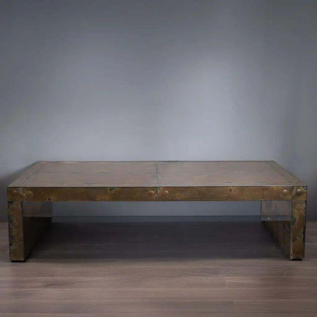 Gold Oxidized Mirror Coffee Table Seventies Style photo for sale