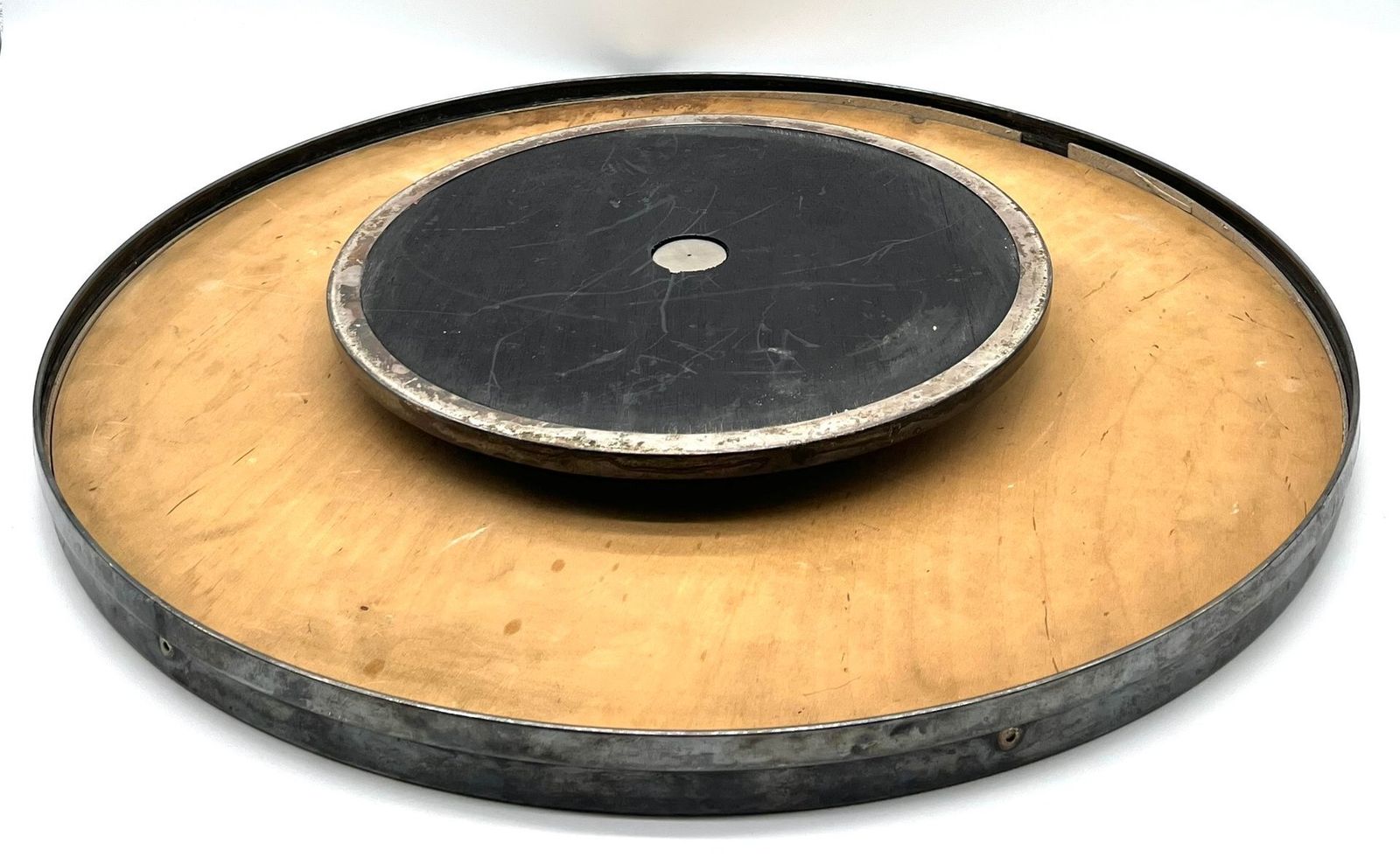 Asian Round Inlaid Turntable With Rural Scenes, 1960s photo Home Decor
