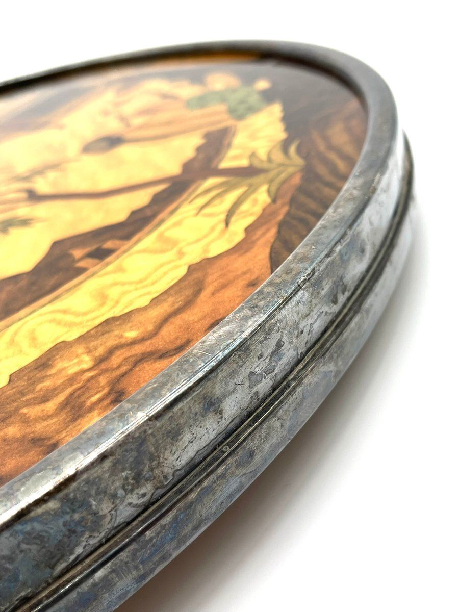 Asian Round Inlaid Turntable With Rural Scenes, 1960s photo vintage
