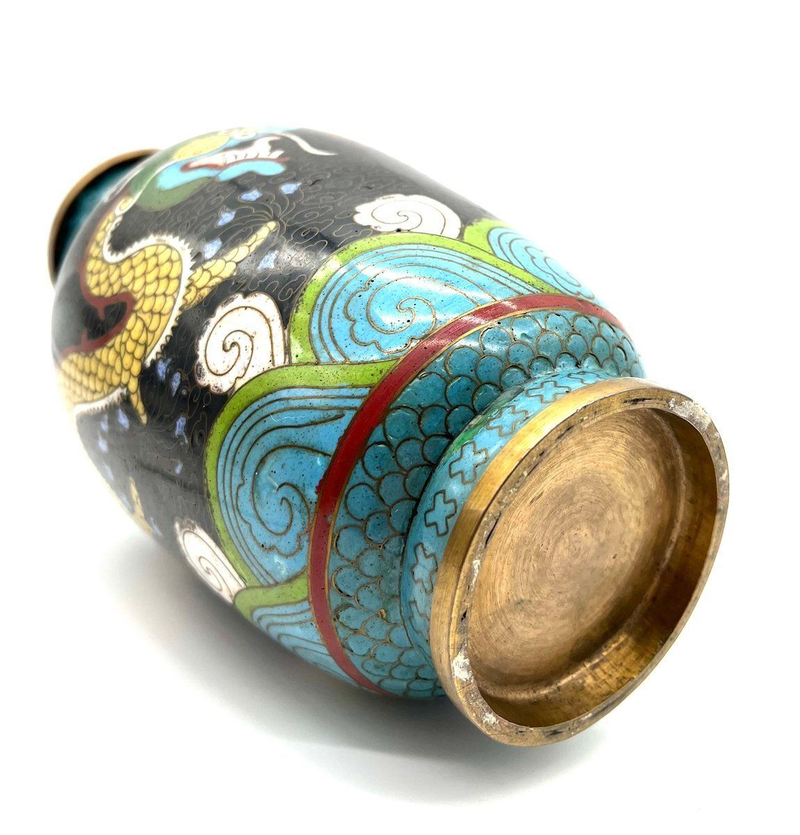 photo furniture Antique Cloisonné Vase With Dragon Motif Enamel And Brass, China, 1900s