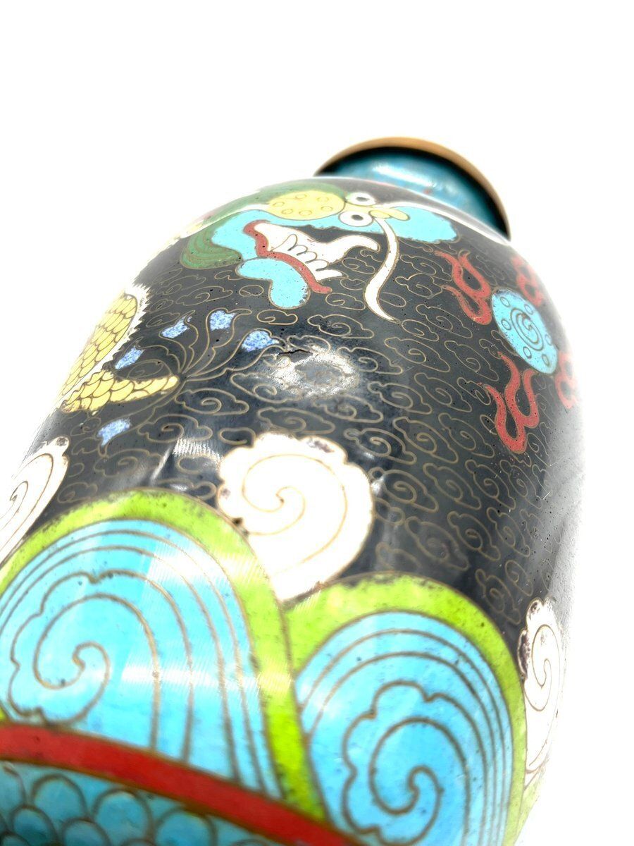 Home Decor Antique Cloisonné Vase With Dragon Motif Enamel And Brass, China, 1900s photo