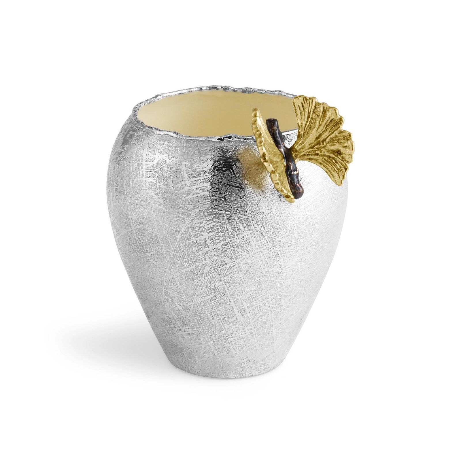 Pair Of Contemporary Silver Metal Butterfly Ginkgo Bud Vase photo for sale